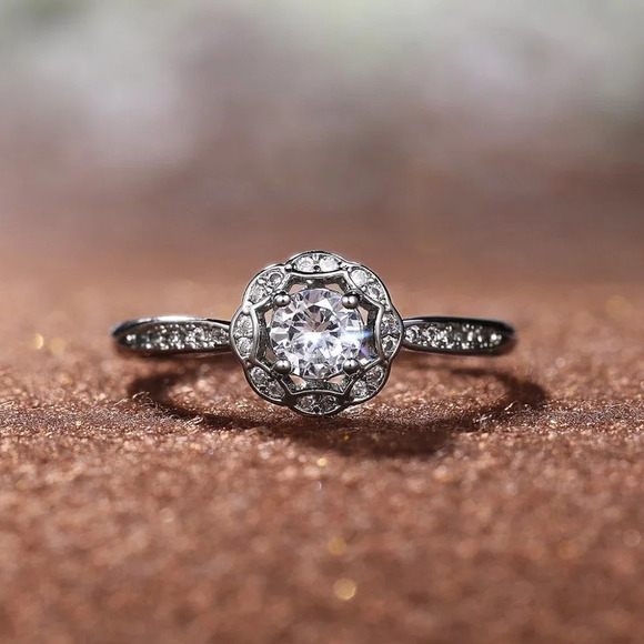 😍Diamond CZ Beautiful Carved Vintage Hollow Silver Flower Rings for Women, K848 - Picture 9 of 10